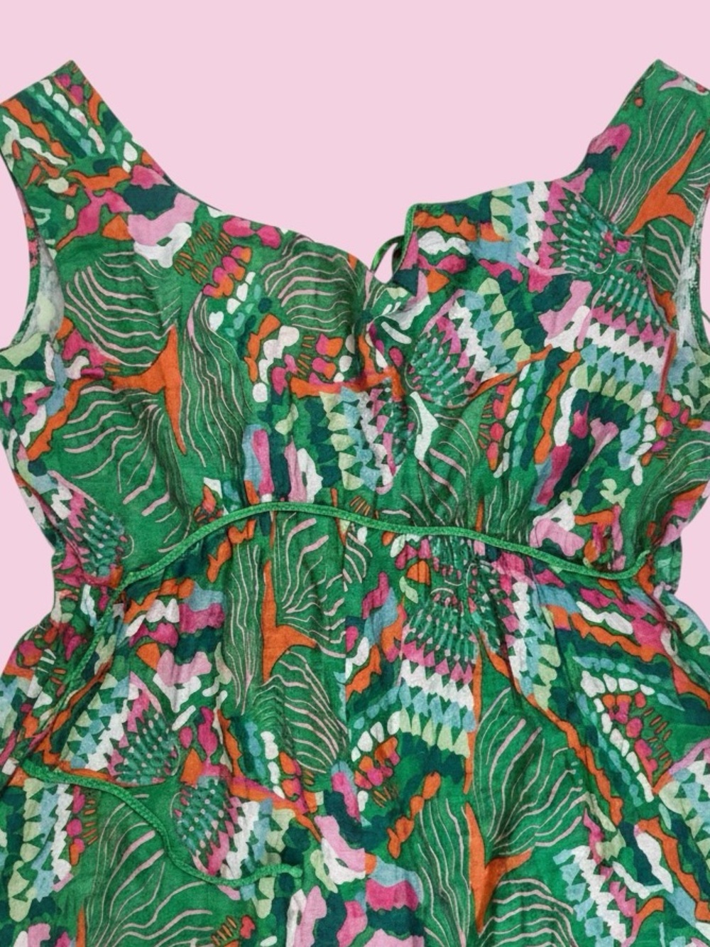 🎀NEW IN🎀Boho Whimsy Beach Cover Up/Dress🎀Braided Details🎀Small🎀Green & Pink!! - Picture 3 of 5